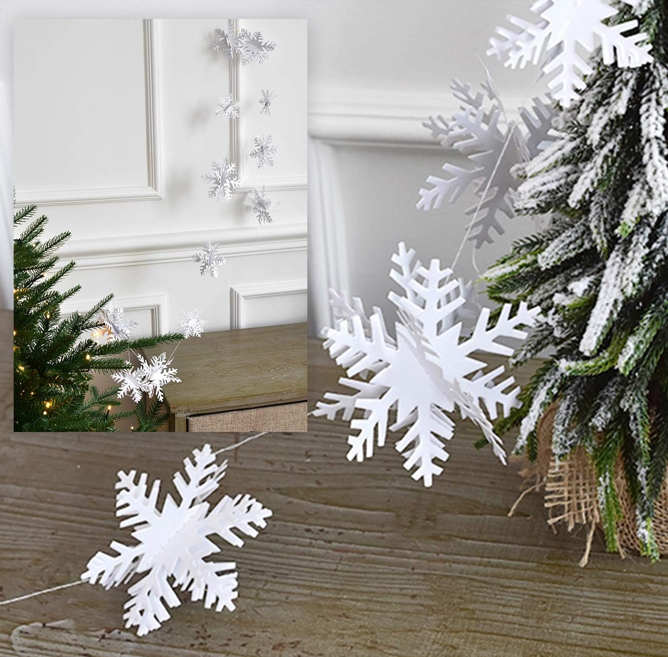 Winter Snowflake Hanging Decorations - 3D Large Silver Snowflakes Paper  Hanging Garland for Christmas Winter Wonderland Holiday New Year Party Home